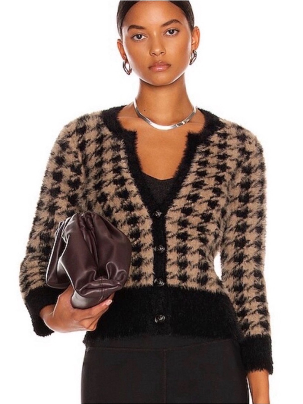 L'Agence Saylor Houndstooth Fuzzy Cardigan NWOT